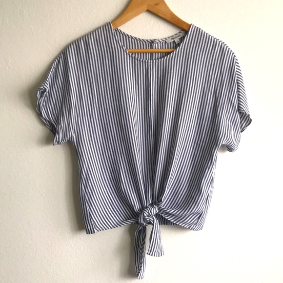 Madewell Tops - Madewell Boxy Cropped Tie Front Stripes Batwing Tee Blouse